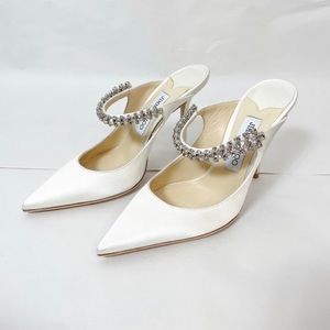 Jimmy Choo Bing Crystal Embellished Satin Mule Heels